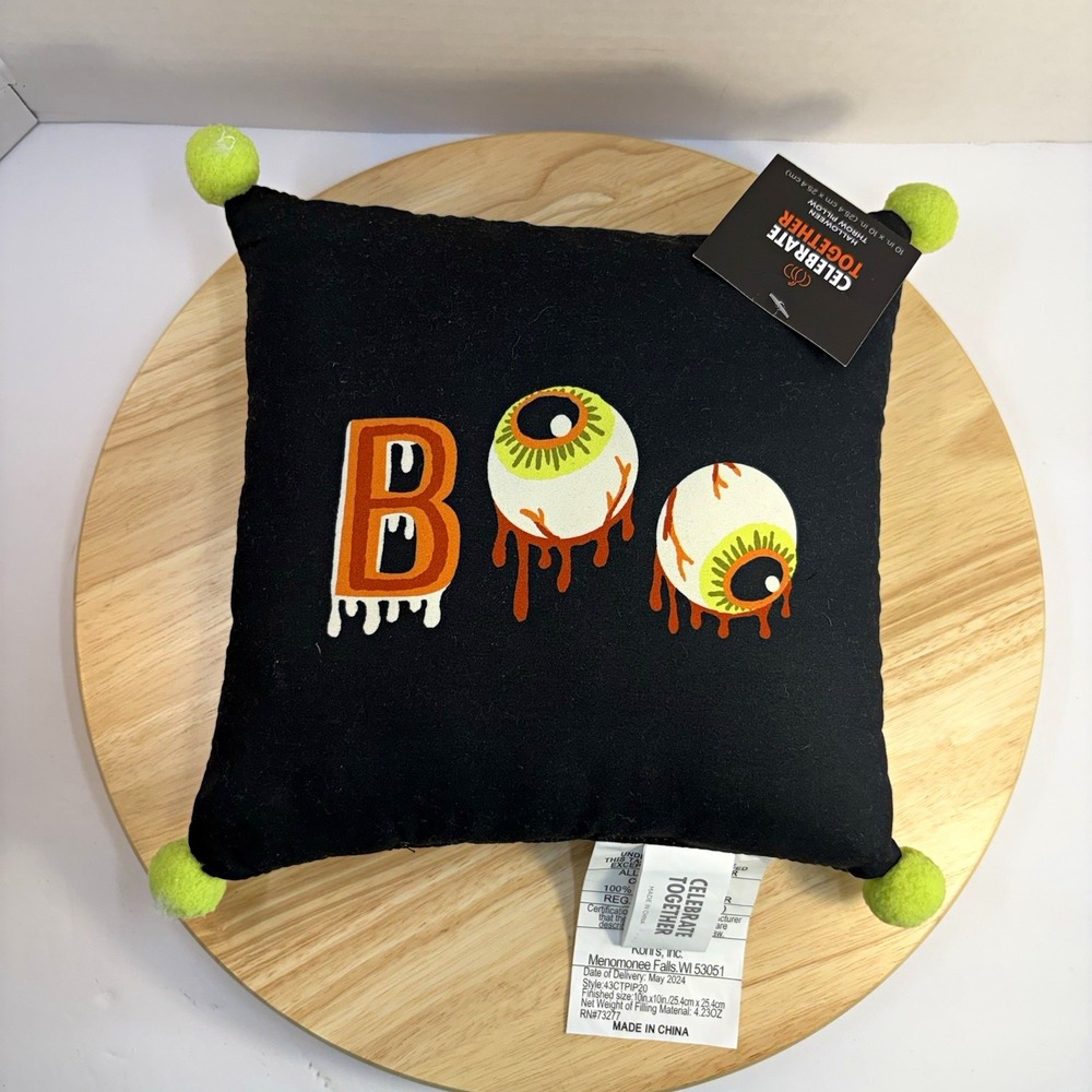 Celebrate Together Halloween Boo Eyeball Graphic Print Throw Pillow 10x10 Black